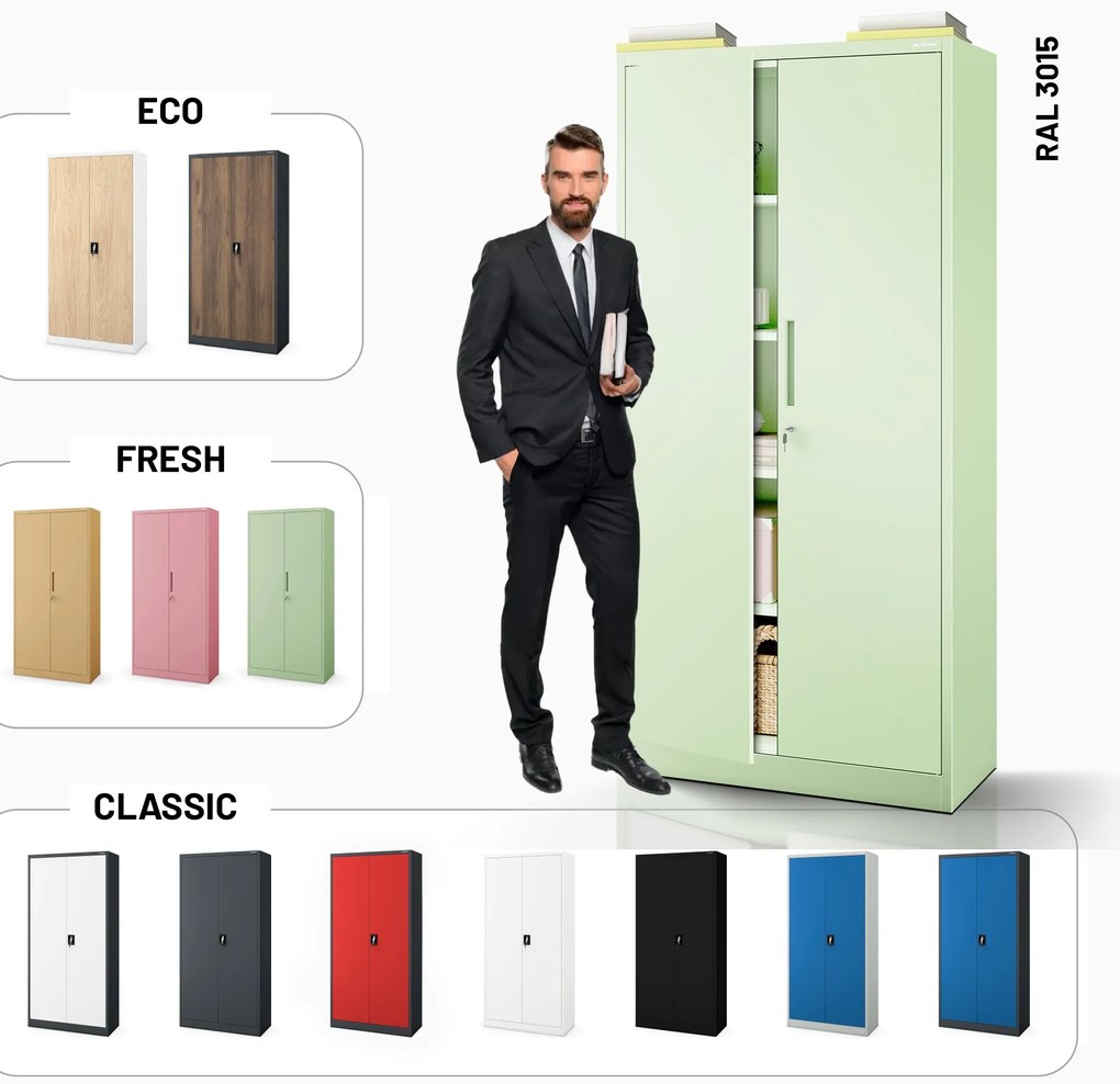 Szafa na dokumenty biurowa metalowa pastelowy zielony : Fresh Style JAN H 900 x 1950 x 400 mm