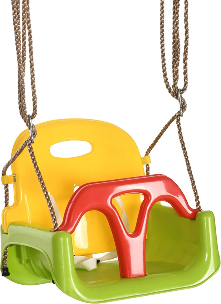 Outsunny Huśtawka dla dzieci 3-w-1 regulowana, z oparciem, pasem bezpieczeństwa, dla dzieci 9-36 miesięcy, zielona | Aosom PL