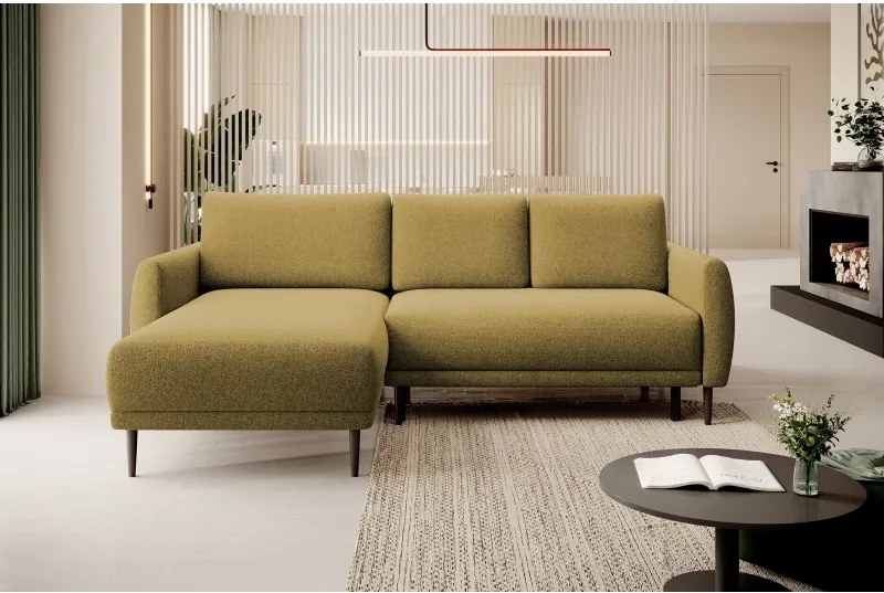 Narożnik BONO z funkcją spania Drewniane nóżki Eleganckie podłokietniki Głębokie siedzisko Lewa strona Barrel 48