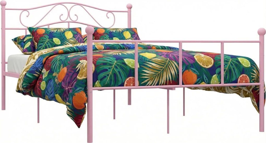 Różowe metalowe łóżko w stylu loft 160x200 cm F4-M55