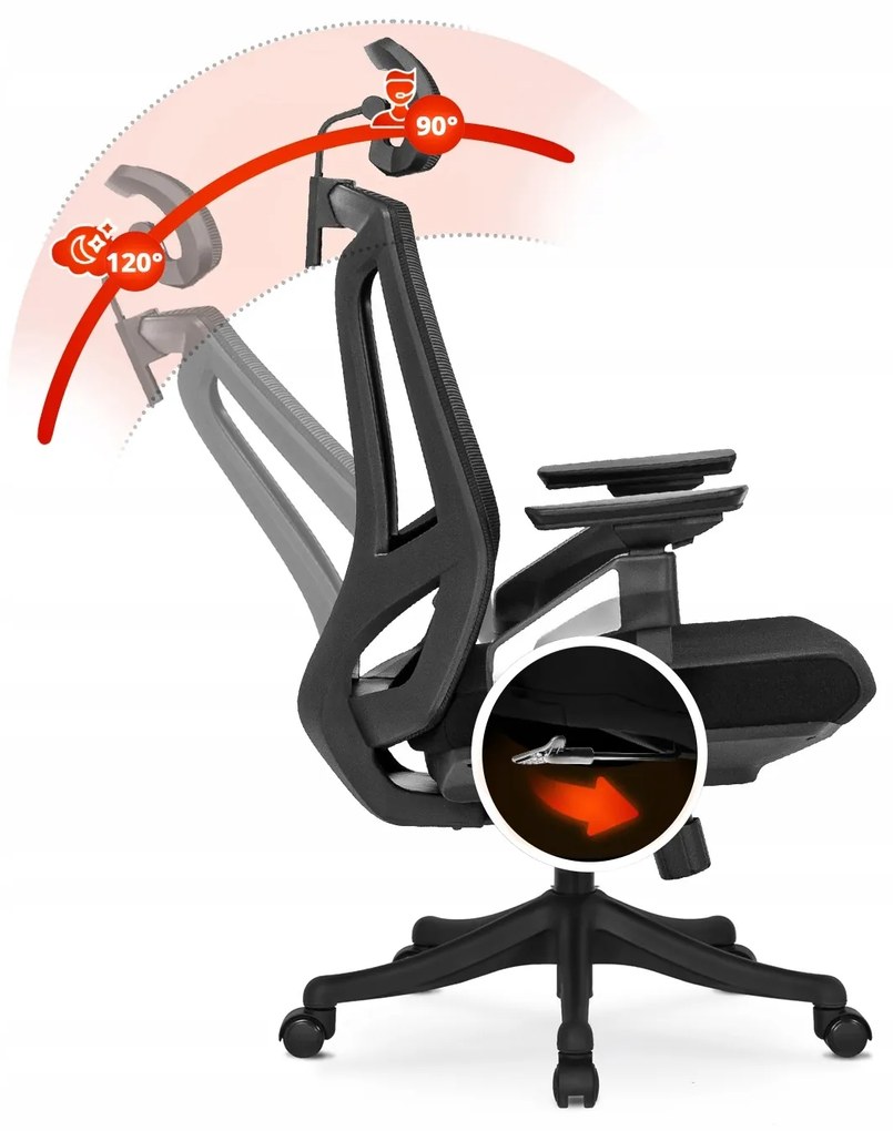 Fotel Biurowy Ergonomiczny Obrotowy WILLY Czarny Nowoczesny