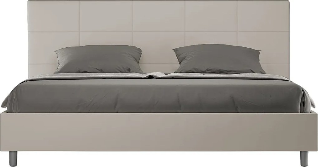 Łóżko bez stelaża tapicerowane 180x200 sztucznej skóry szaro-beżowy Mika