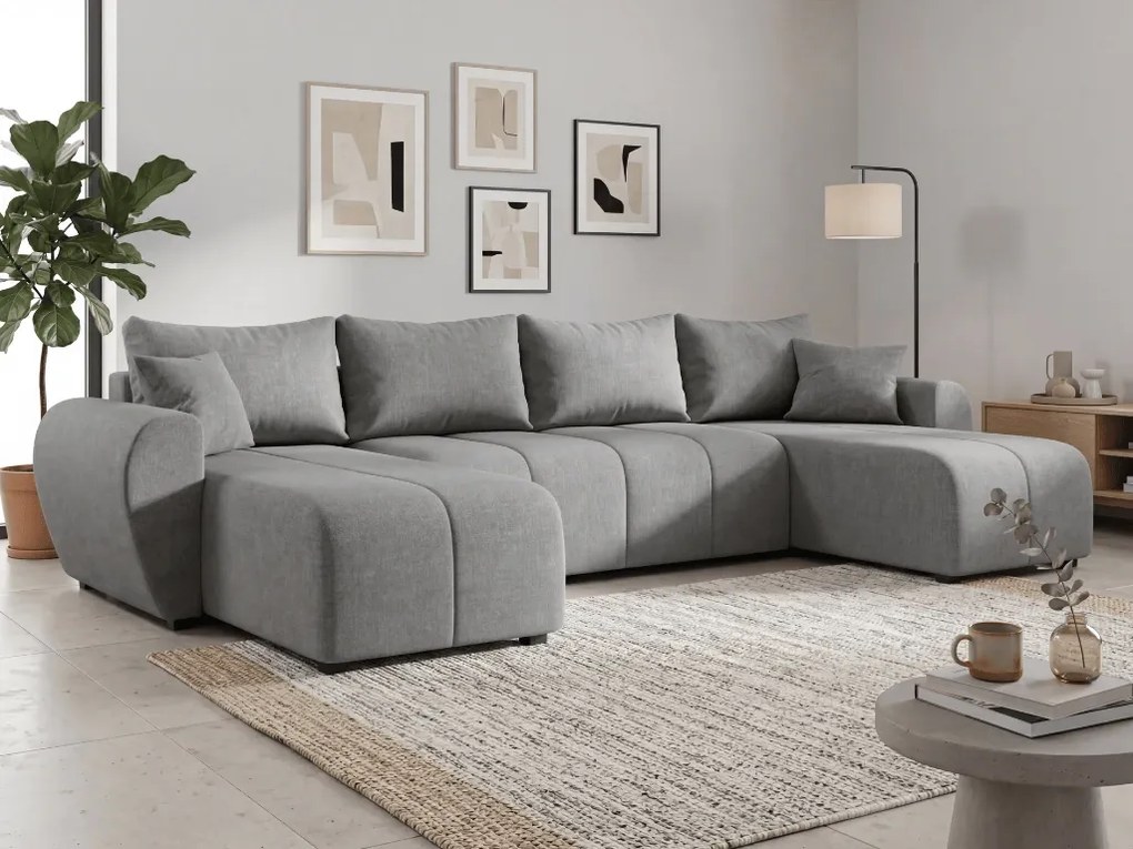 Rozkładana obustronna sofa w kształcie U SEVIO 311x145 cm, szara + 2 poduszki GRATIS