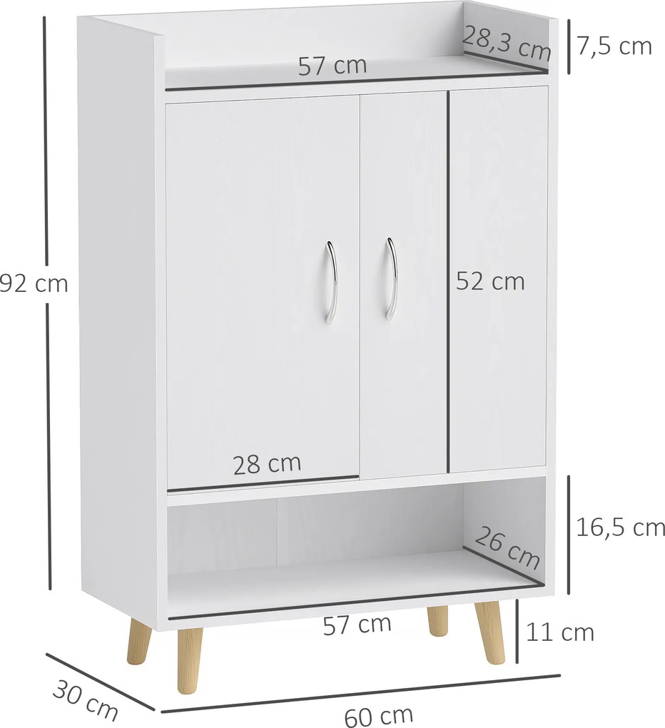 HOMCOM Nowoczesna biała szafka na buty z drzwiami i półkami, idealna do korytarza, 60 x 30 x 92 cm