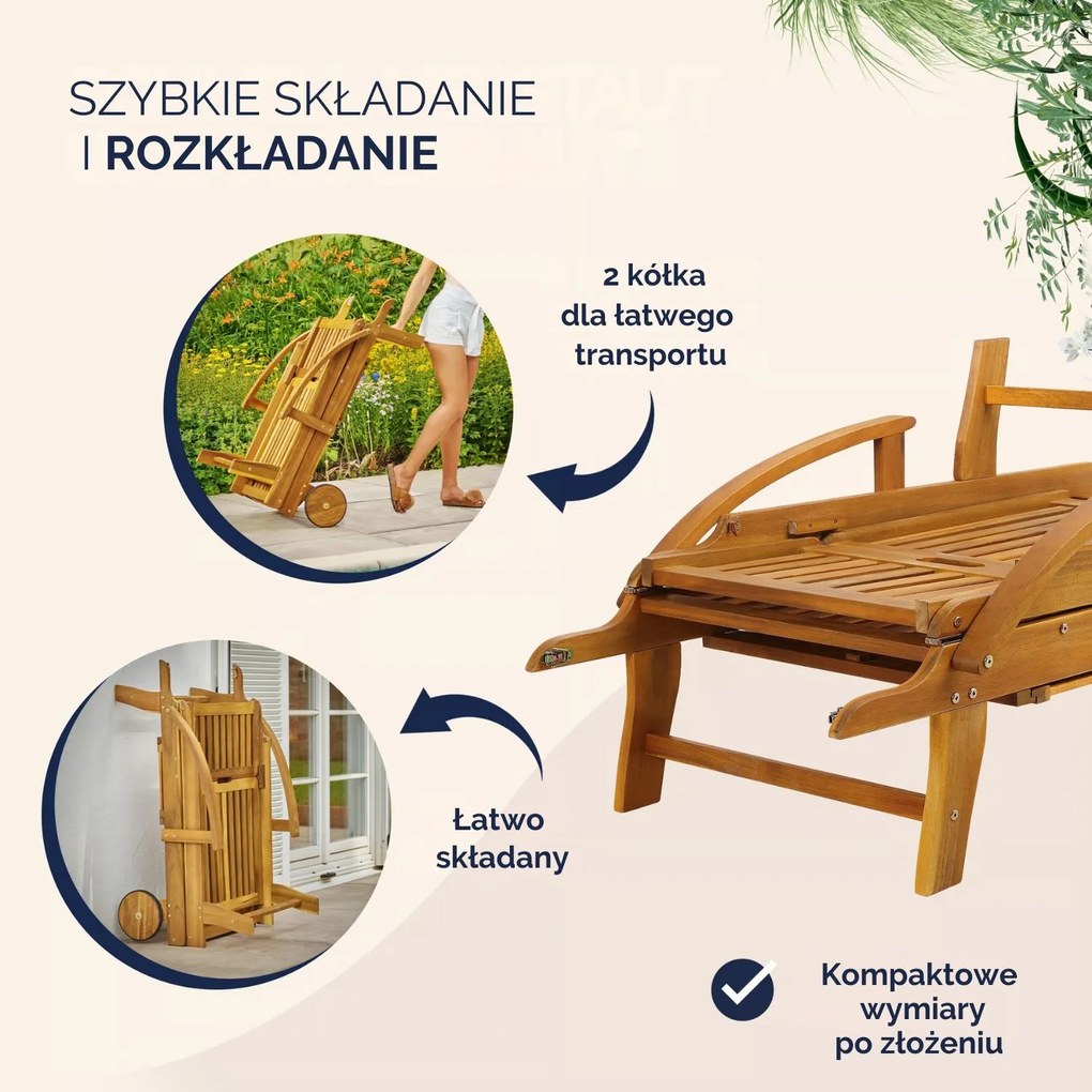 Leżak ogrodowy TAMI SUN, 195,5x69x85cm, naturalny brąz Jurhan