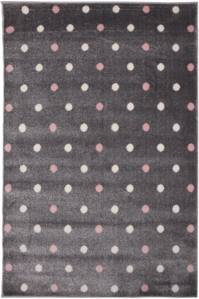 Dywan Bambino Groszki biało różowe na szarym tle 133x190 Prostokąt