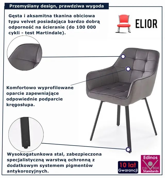 Tapicerowane popielate krzesło na metalowej podstawie F2-K32