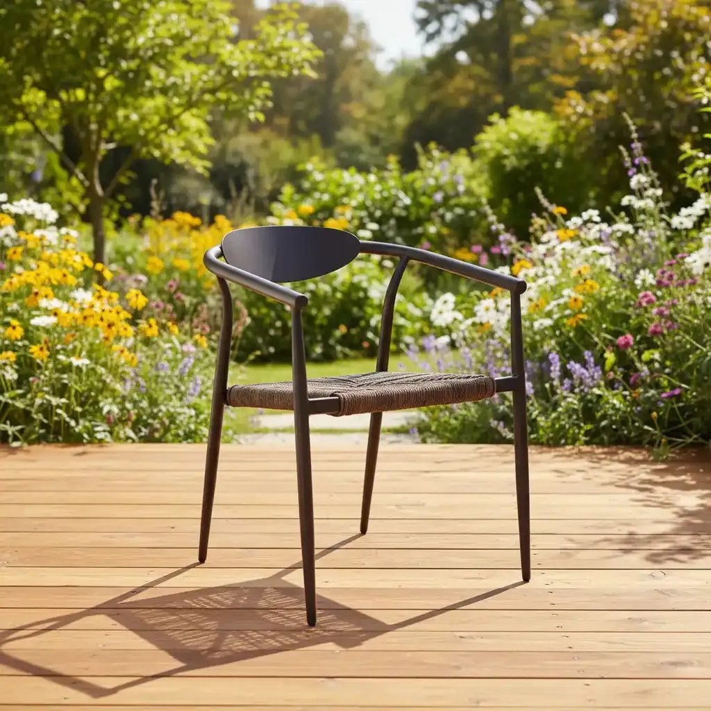 Krzesło Ogrodowe Ciemny brąz 56x61x75 cm Aluminium Plecione Brązowe Sznurki