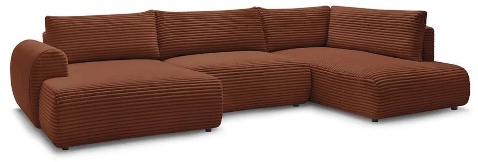 Ceglasty sztruksowy rozkładany/ze schowkiem narożnik (prawostronny/w kształcie litery U) Lucien – Bobochic Paris