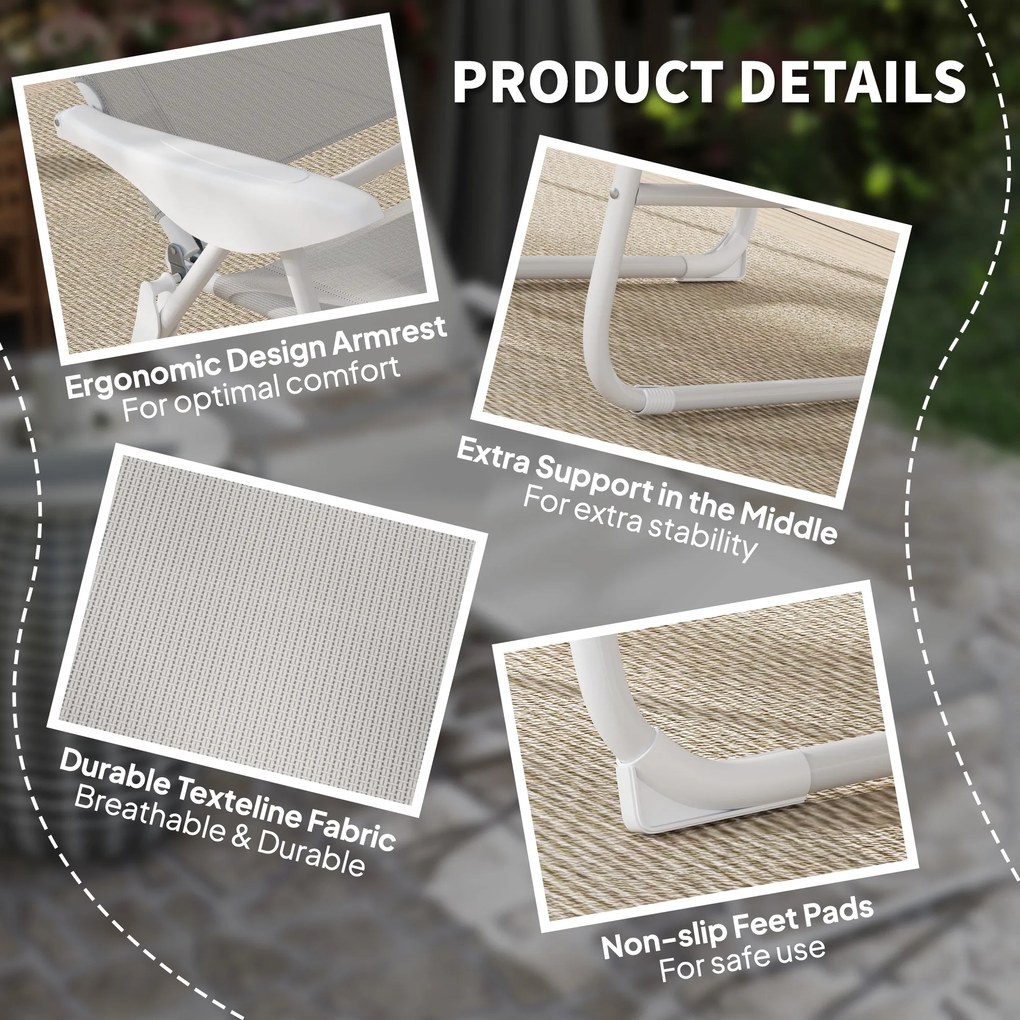 Outsunny Składany leżak ogrodowy z poduszką, leżak z 4-stopniową regulacją oparcia do 120 kg, jasnoszary