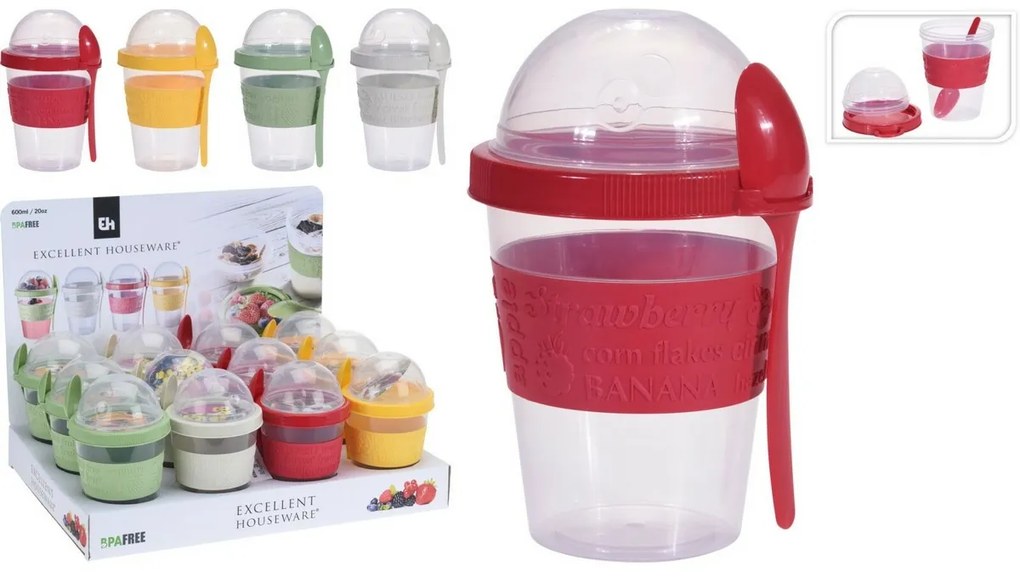 EH Kubek do jogurtu z łyżeczką, 600 ml,plastikowy, mix kolorów