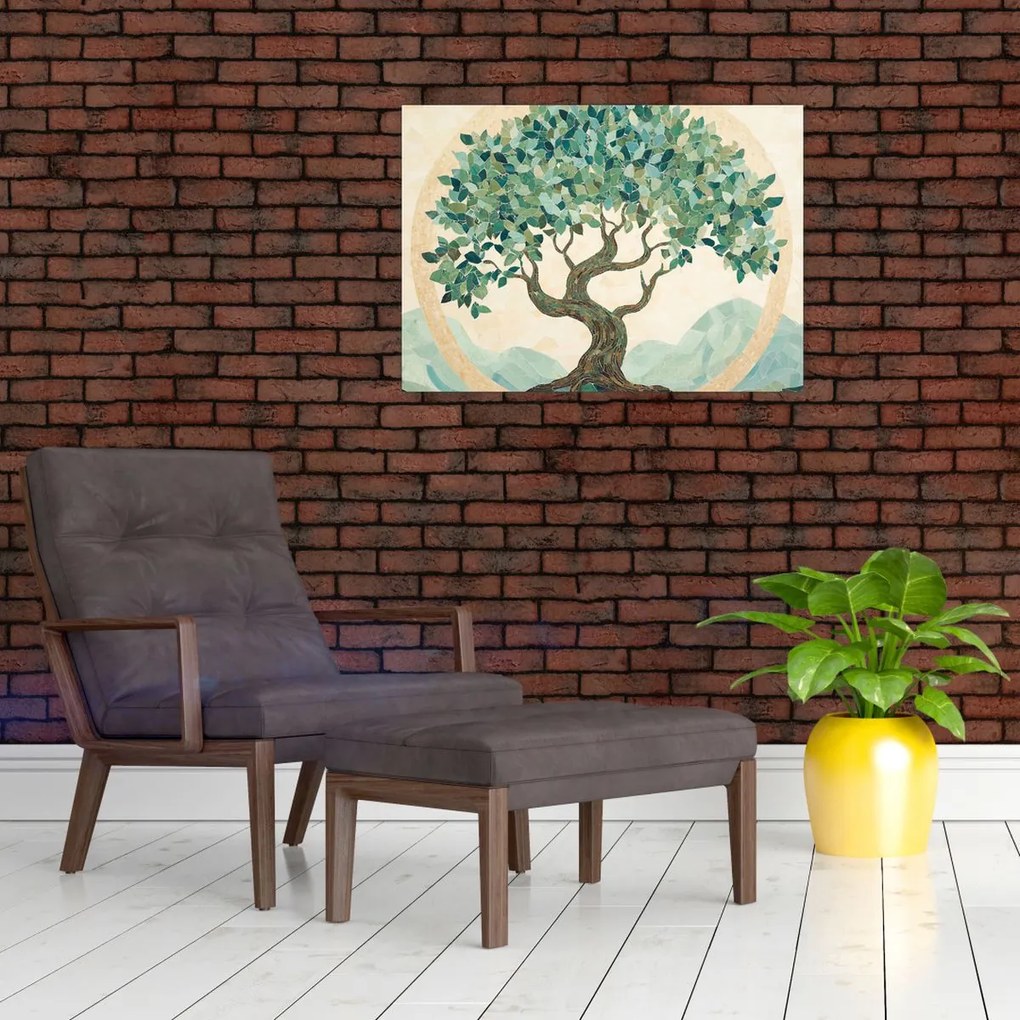 Obraz na szkle – Elegancka mozaika z drzewem (70x50 cm)