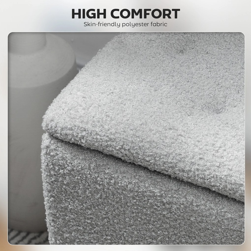 HOMCOM Ławka do Siedzenia z Przestrzenią do Przechowywania, do 120kg, Wygląd Aksamitu, 95x38x45cm, Szara