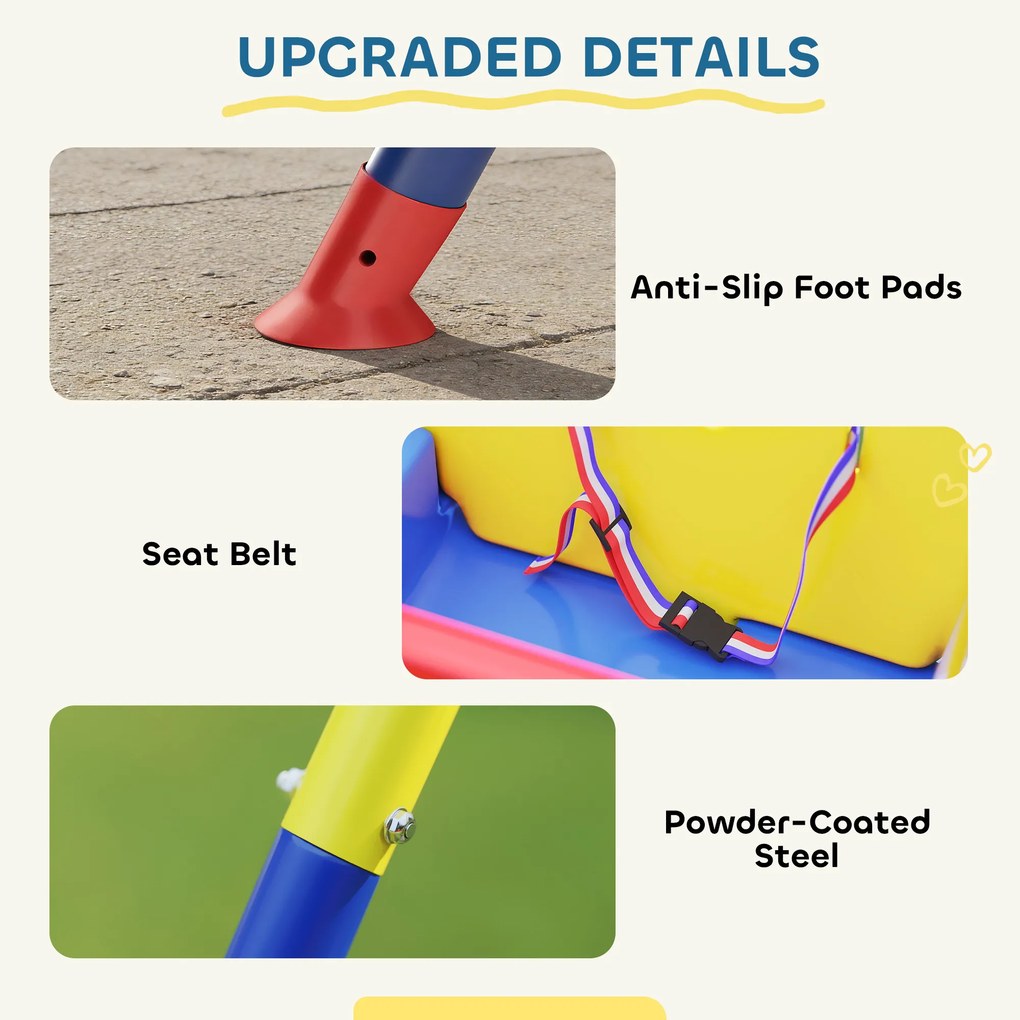 AIYAPLAY Huśtawka 3-w-1 dla dzieci, regulowana, z oparciem i paskiem bezpieczeństwa, 128 x 155 x 157 cm, niebieska | Aosom PL