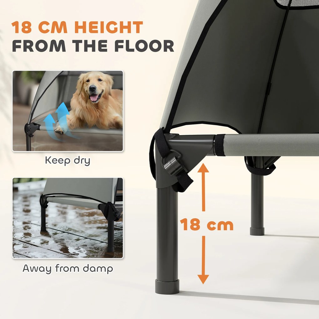 PawHut Outdoorowa Leżanka dla Psów z Daszkiem, Podwyższone Łóżko dla Dużych Psów, 106 x 76 x 99 cm, Jasnoszary