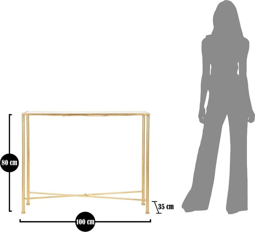 Konsola w biało-złotym kolorze ze szklanym blatem 35x100 cm Butterflies – Mauro Ferretti