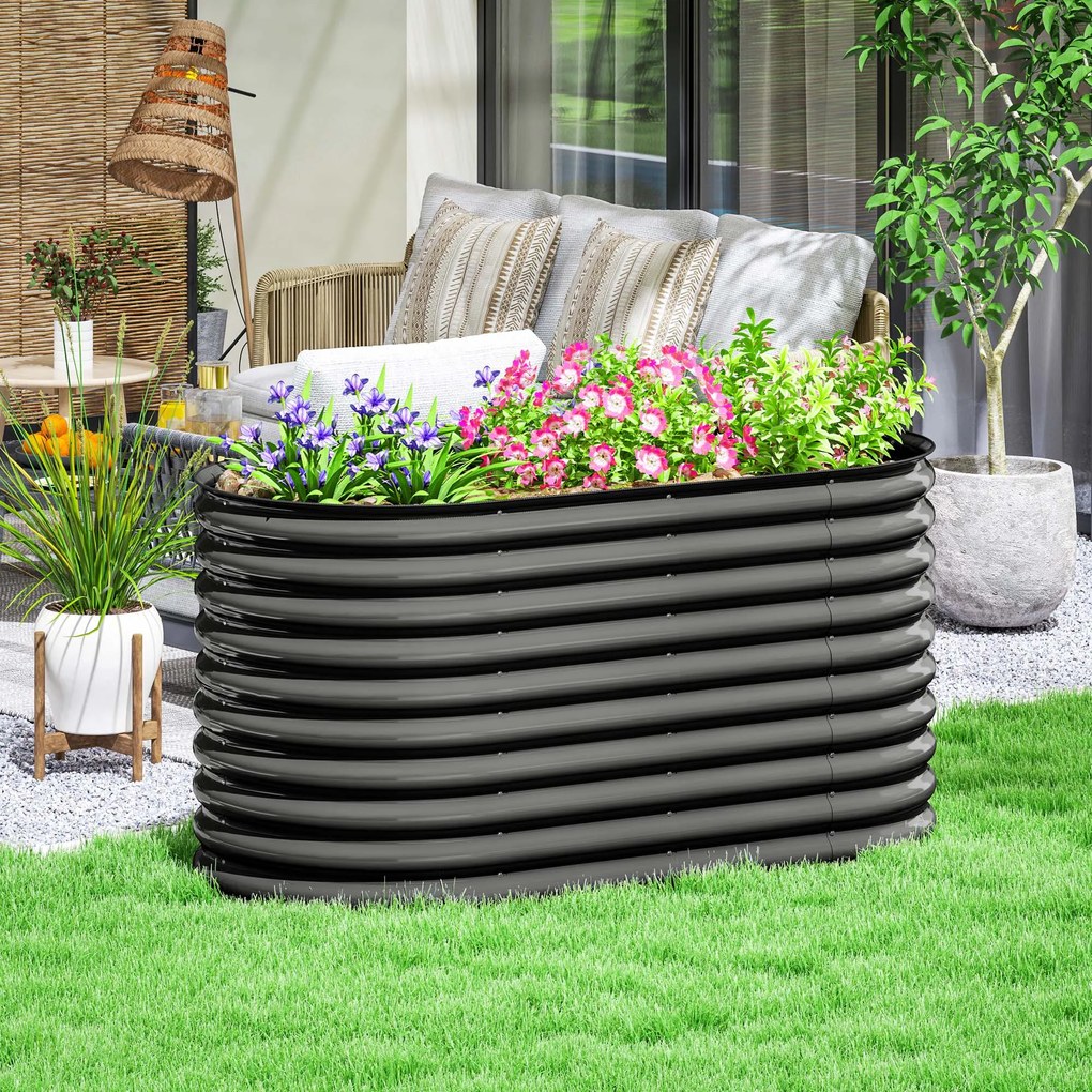 Outsunny Skrzynia na kwiaty, metalowa doniczka z bezpiecznymi krawędziami i rękawicami, otwarte dno, 160S x 80G x 80W cm, Ciemnoszary