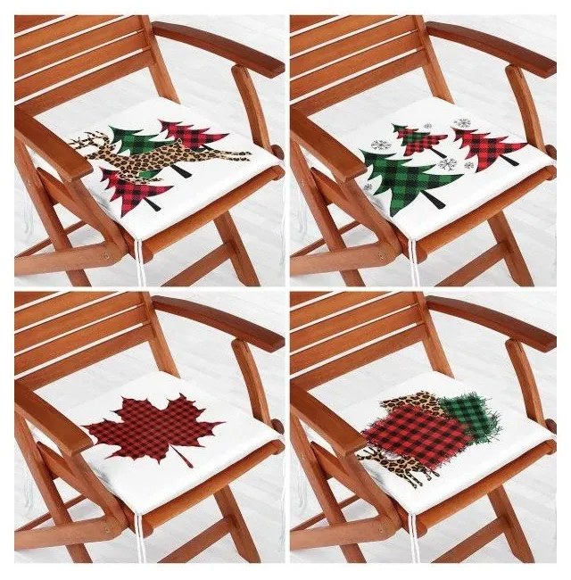 Poduszki na krzesła ze świątecznym motywem zestaw 4 szt. 40x40 cm Tartan – Mila Home