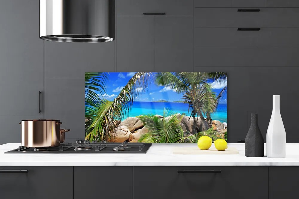 Panel Szklany do Kuchni Liście Na Tle Skał