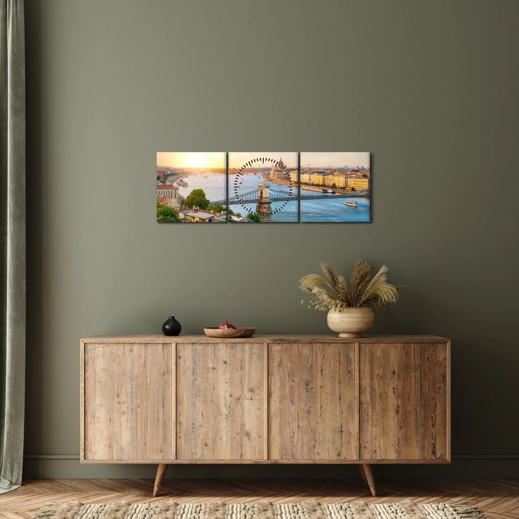 Obraz miasta Budapeszt z rzeką (z zegarem) (90x30 cm)