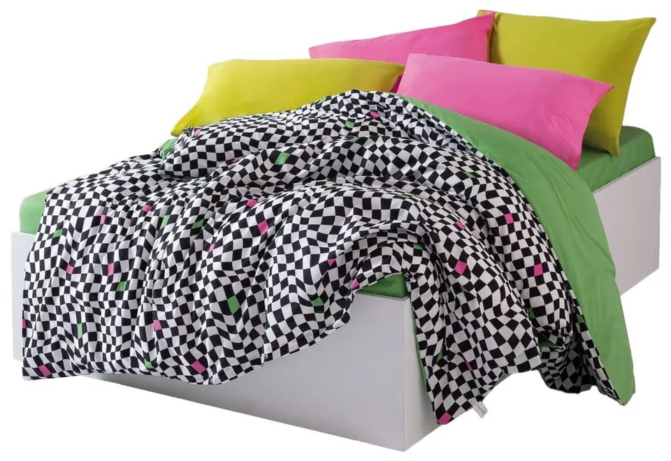 Czarno-biała pościel dwuosobowa z bawełny renforcé z prześcieradłem/4-częściowa 200x220 cm Dazzle – Mijolnir