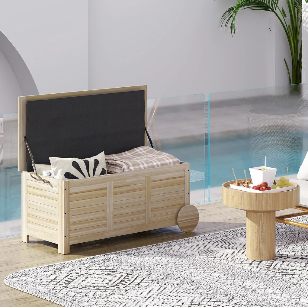 Outsunny 185 L Skrzynia Do Przechowywania Na Zewnątrz, z Kołami, Odporna na Warunki Atmosferyczne, Drewno Jodłowe, 110 x 50 x 50 cm, Jasnobrązowa