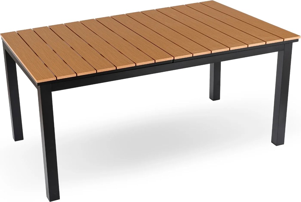 Zestaw Mebli Ogrodowych Stół ARGOS 140-180 cm Dąb/Czarny i 6x Fotel FRESNO Czarny Technorattan Nowoczesny