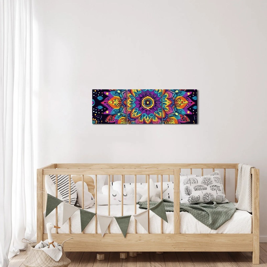 Obraz - Kalejdoskopowa mandala (z zegarem) (90x30 cm)