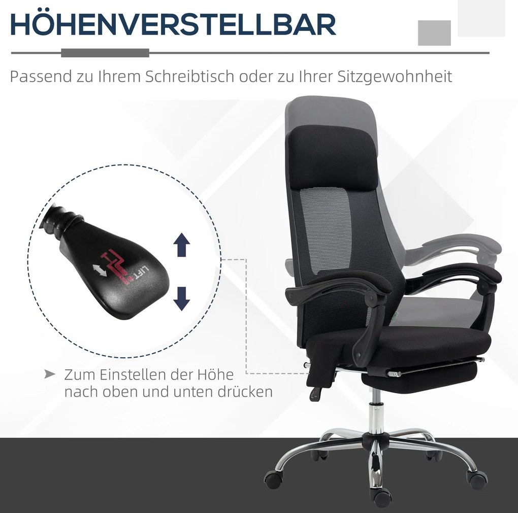 Vinsetto Fotel z masażerem i Ogrzewania Biurowy Krzesło obrotowe z regulacją wysokości Z podnóżkiem Czarny | Aosom PL