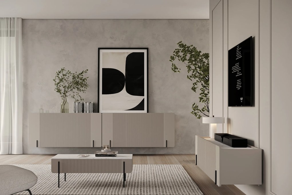 Komoda Malmi 150 cm wisząca - kaszmir / crema bianca / czarny