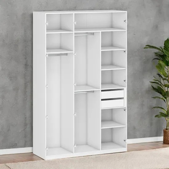 Biały korpus szafy z półkami i drążkami 150 cm M6-E57