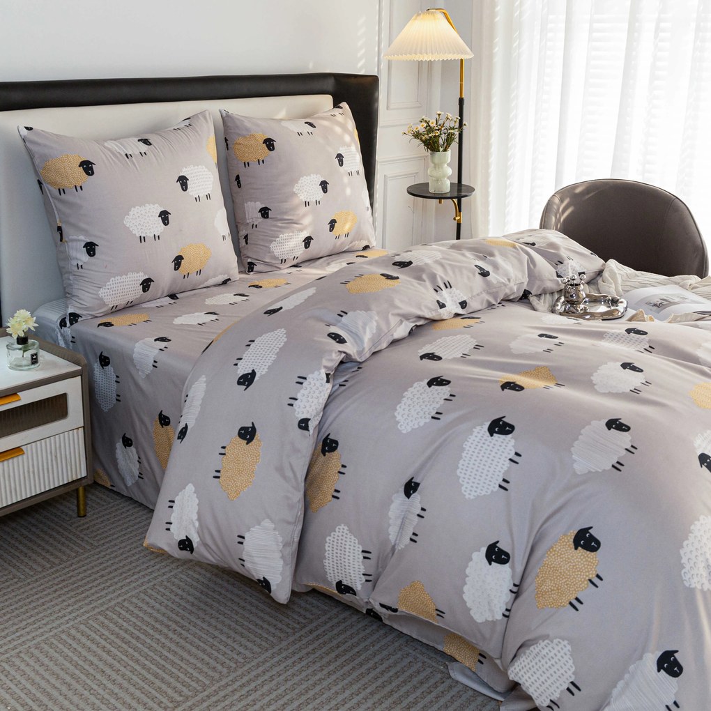 PrzytulneMieszkanie.pl PrzytulneMieszkanie.pl Pościel z mikrofibry SHEEP DREAM szare Rozmiar pościeli: 2 szt 70 x 90 cm | 200 x 220 cm