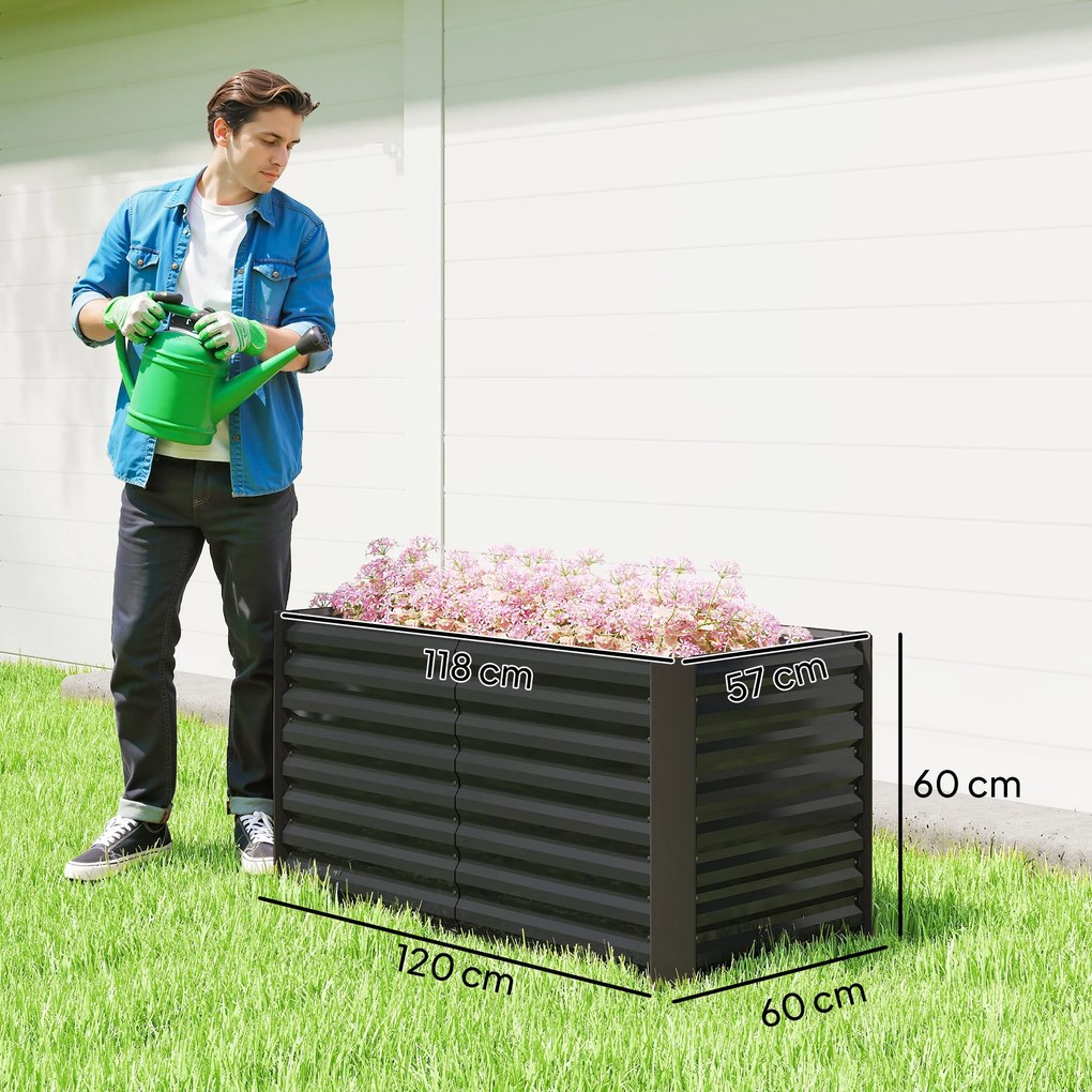 Outsunny Zestaw 2 wysokich grządek, Skrzynia Uprawna, Extra Głęboka, Metal, 120 x 60 x 60 cm, Ciemnoszary