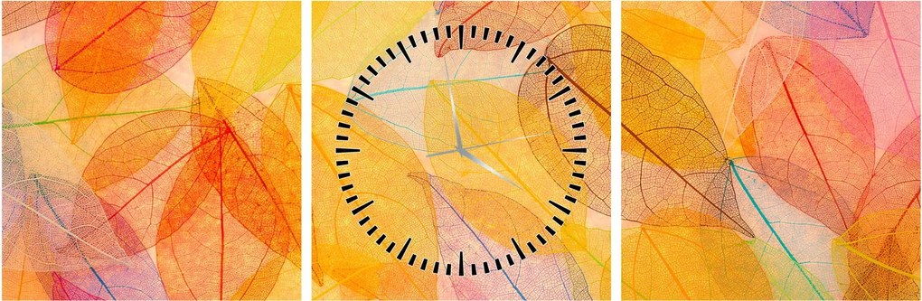 Obraz - Tło z jesiennych liści (z zegarem) (90x30 cm)