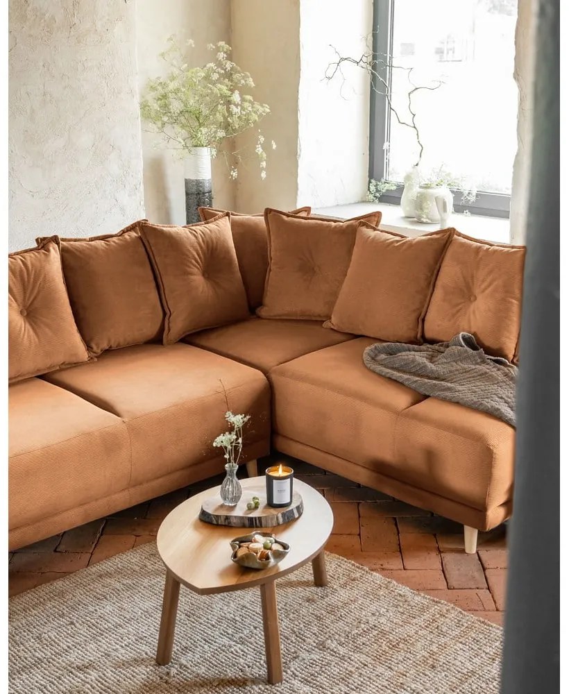 Ceglasty sztruksowy rozkładany narożnik (prawostronny) Lazy Lukka – Miuform