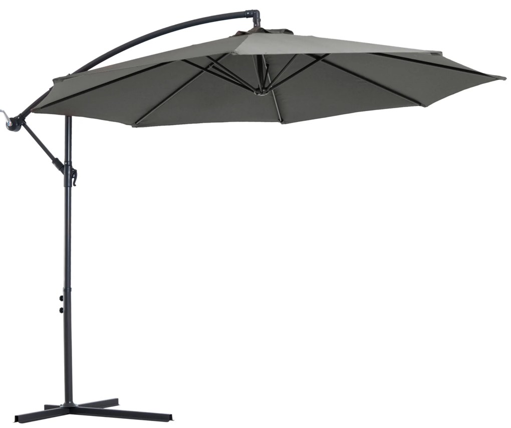 Outsunny parasol ogrodowy 3m z ręczną korbą szary stabilny i trwały idealny do ogrodu | Aosom PL
