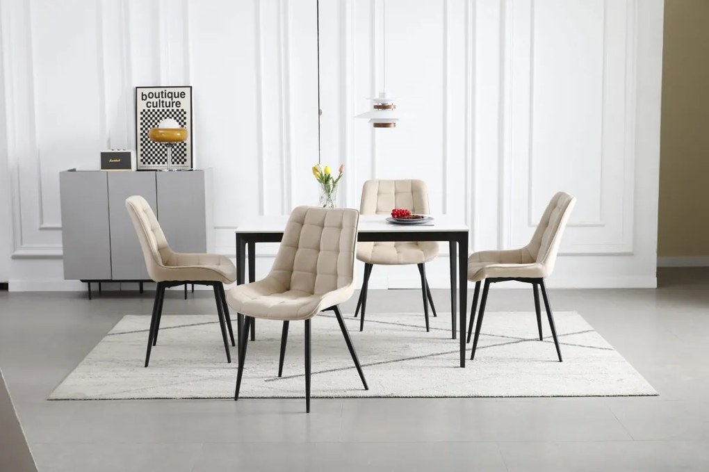 PROMOCJA Beżowe aksamitne krzesło BERA z czarnymi nogami II. gatunek