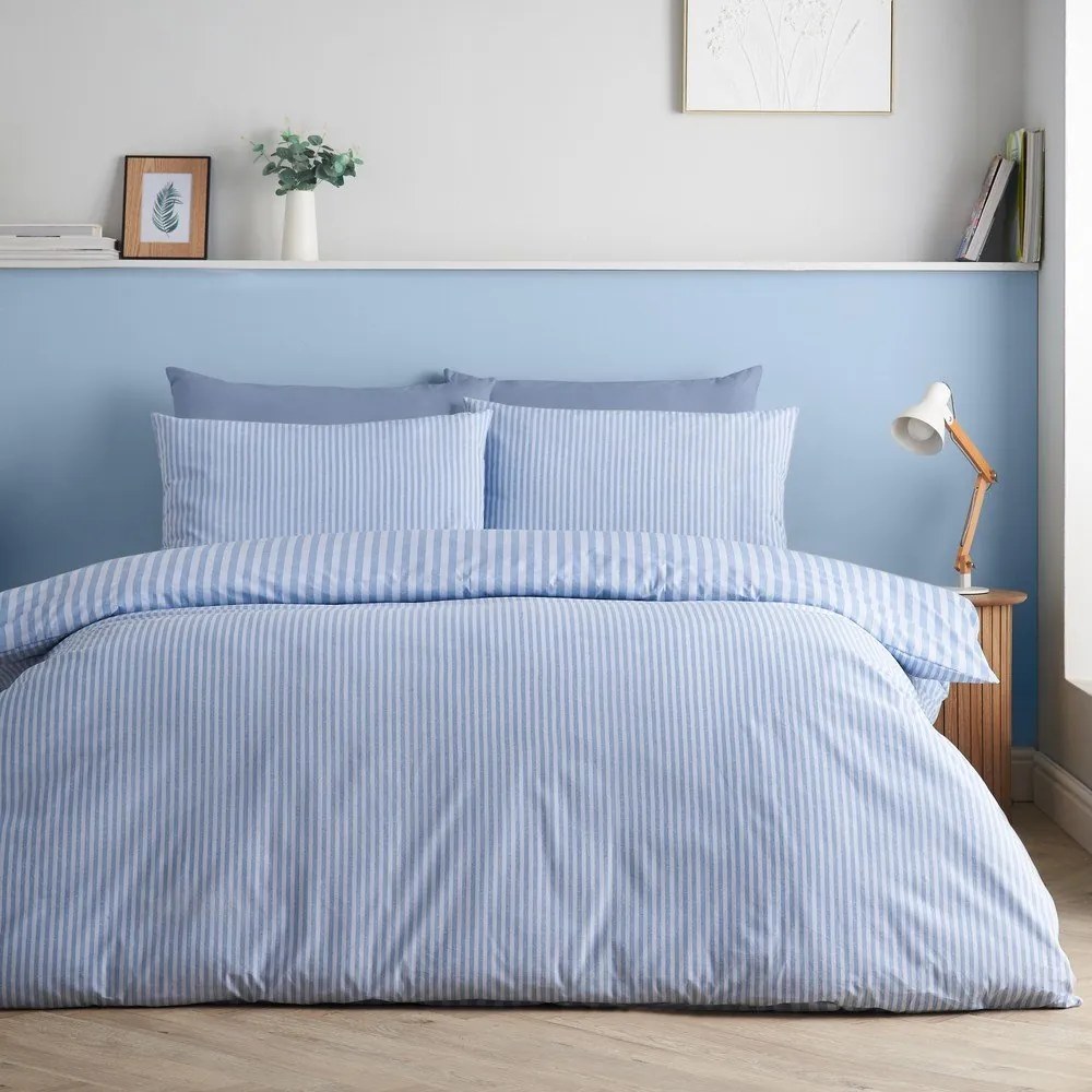 Niebieska pościel dwuosobowa 3-częściowa 200x200 cm Epping Textured Stripe – Catherine Lansfield