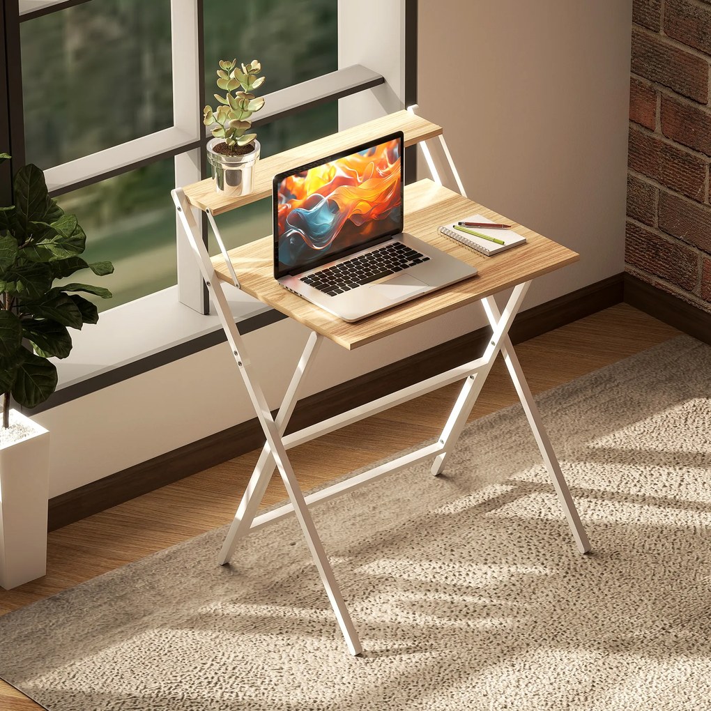 HOMCOM Biurko z podstawką pod monitor, 70 cm składane biurko komputerowe do home office, małe pomieszczenia, naturalne | Aosom PL