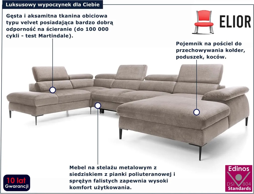 Ciemnobeżowy narożnik U z pojemnikiem N9-N12