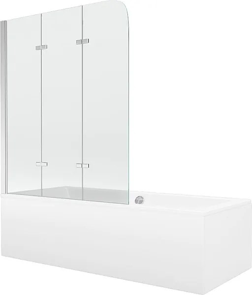Mexen Cube wanna prostokątna 170 x 80 cm z obudową i parawanem 3-skrzydłowym 120 cm, transparent, chrom - 550517080X9012030100