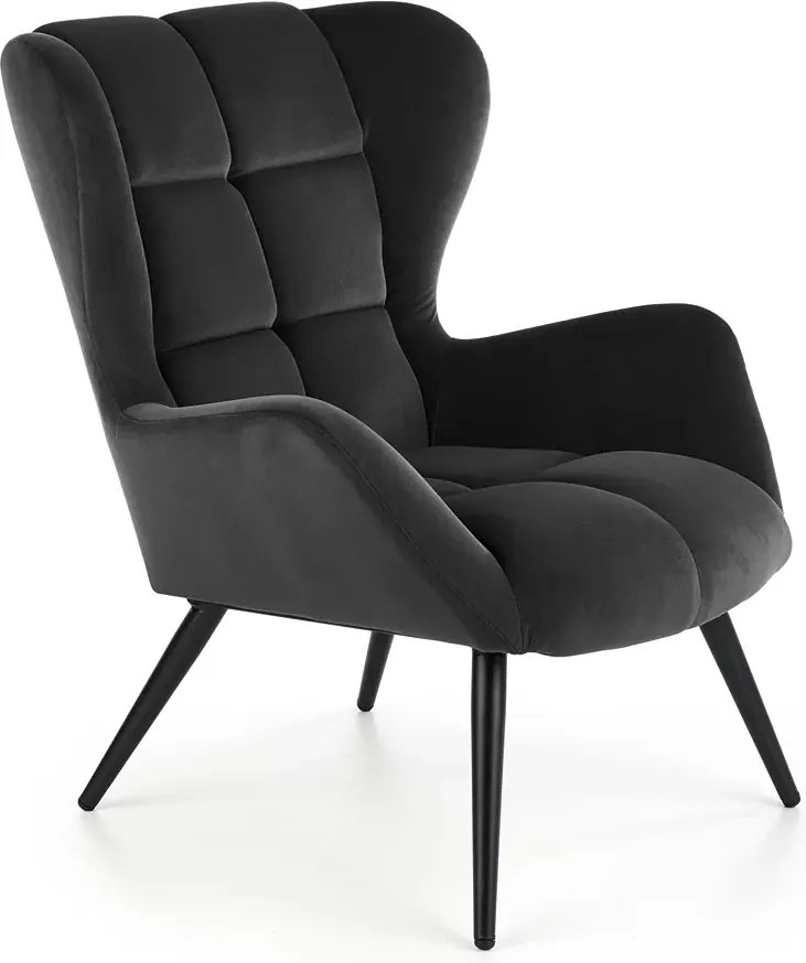 Tapicerowany czarny fotel uszak E9-R28