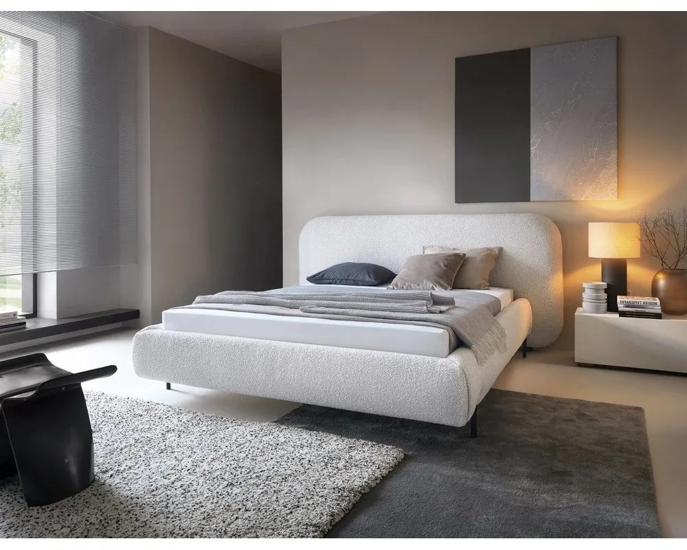 Beżowe tapicerowane łóżko dwuosobowe ze schowkiem ze stelażem 140x200 cm Pointt – ELTAP