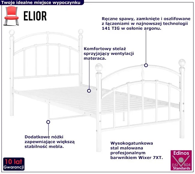 Białe metalowe łóżko z zagłówkiem 100x200 cm - Serafi