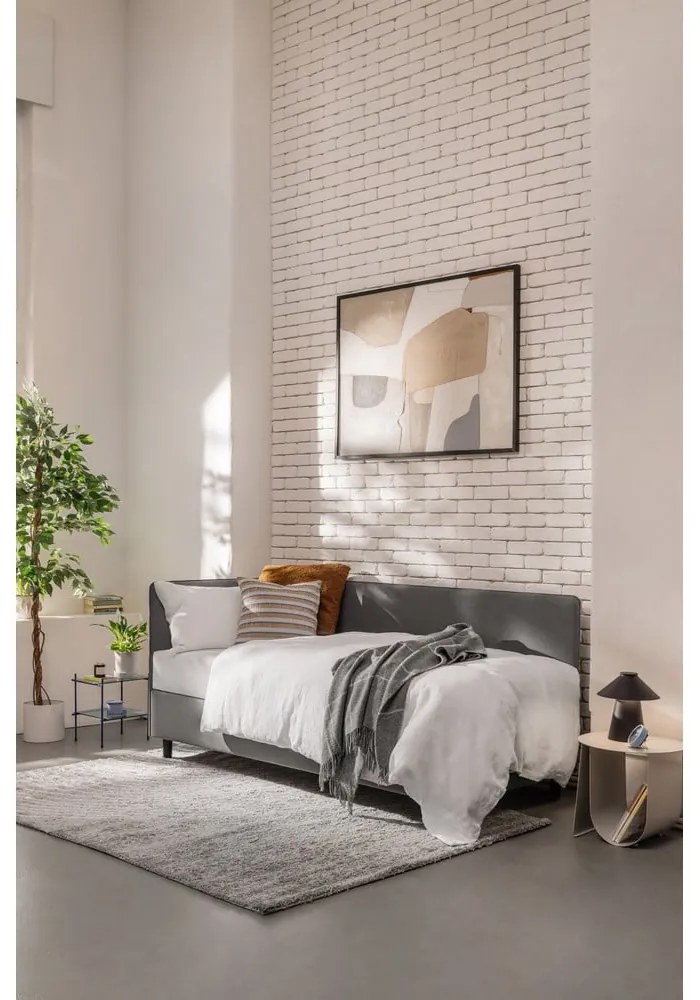 Szare tapicerowane łóżko jednoosobowe ze schowkiem i materacem 90x200 cm Avela – Bonami Selection