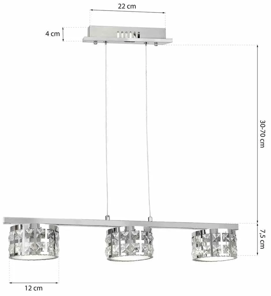 LAMPA WISZĄCA SREBRNA, Z KRYSZTAŁAMI ALEX 3X5W LED