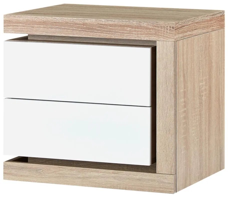 Szafka nocna prawostronna z 2 szufladami - Z oświetleniem LED - Biały lakierowany i naturalny - FLARANCIA
