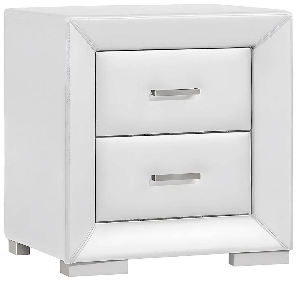 Stolik nocny - 2 szuflady - Ekoskóra biała - CAPITOLE