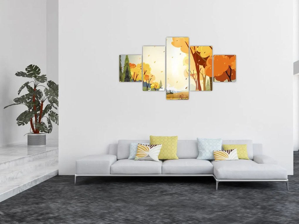 Obraz - Jesienny krajobraz, ilustracja (125x70 cm)