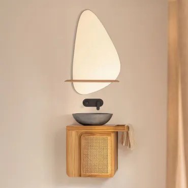 Zestaw Wiszących Mebli Łazienkowych Z Drewna Tekowego Georgy Drewno Tekowe & Okrągły Szary - Sklum